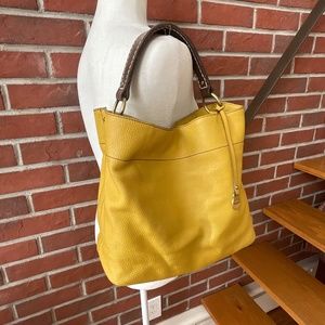 RABEANCO ITALY 100% GENUINE LEATHER TOTE SHOULDER HANDBAG YELLOW BROWN